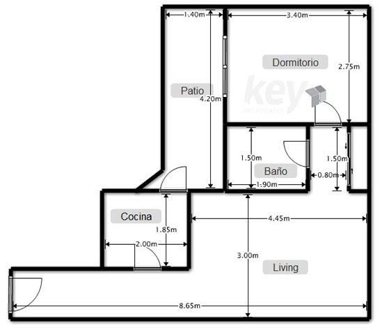 Plano del departamento 2 ambientes en Barrio Norte